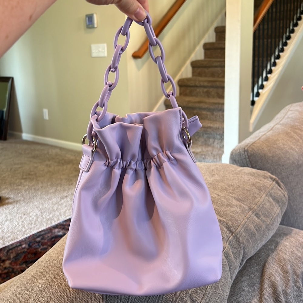 Mini Ruched Drawstring Bag in Soft Lavender - Picture 4 of 5